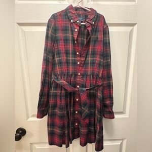 Ralph Lauren Girls 12 - Plaid button down dress - Red, navy, hunter green